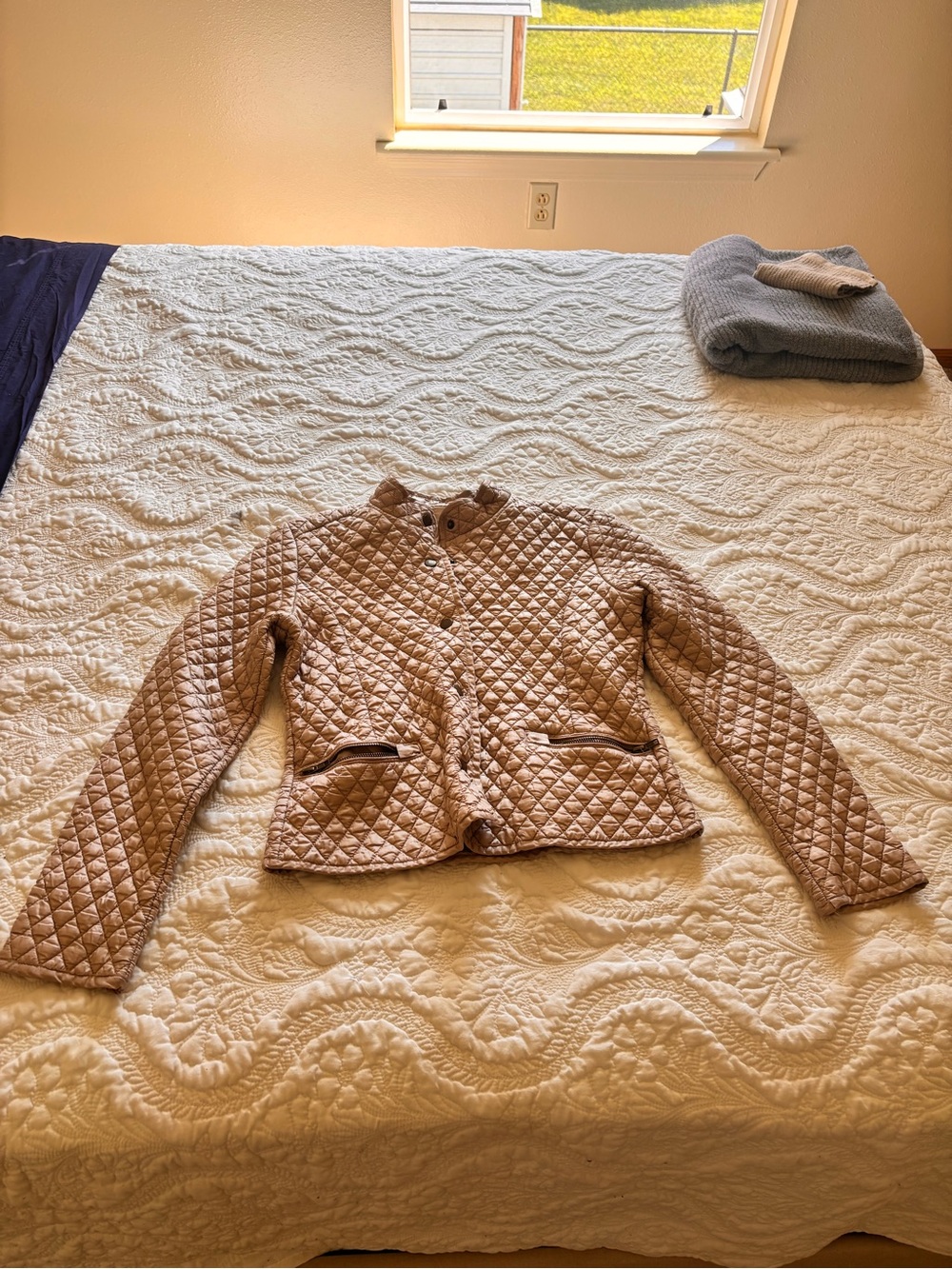Quilted Utility Jacket in Light Taupe